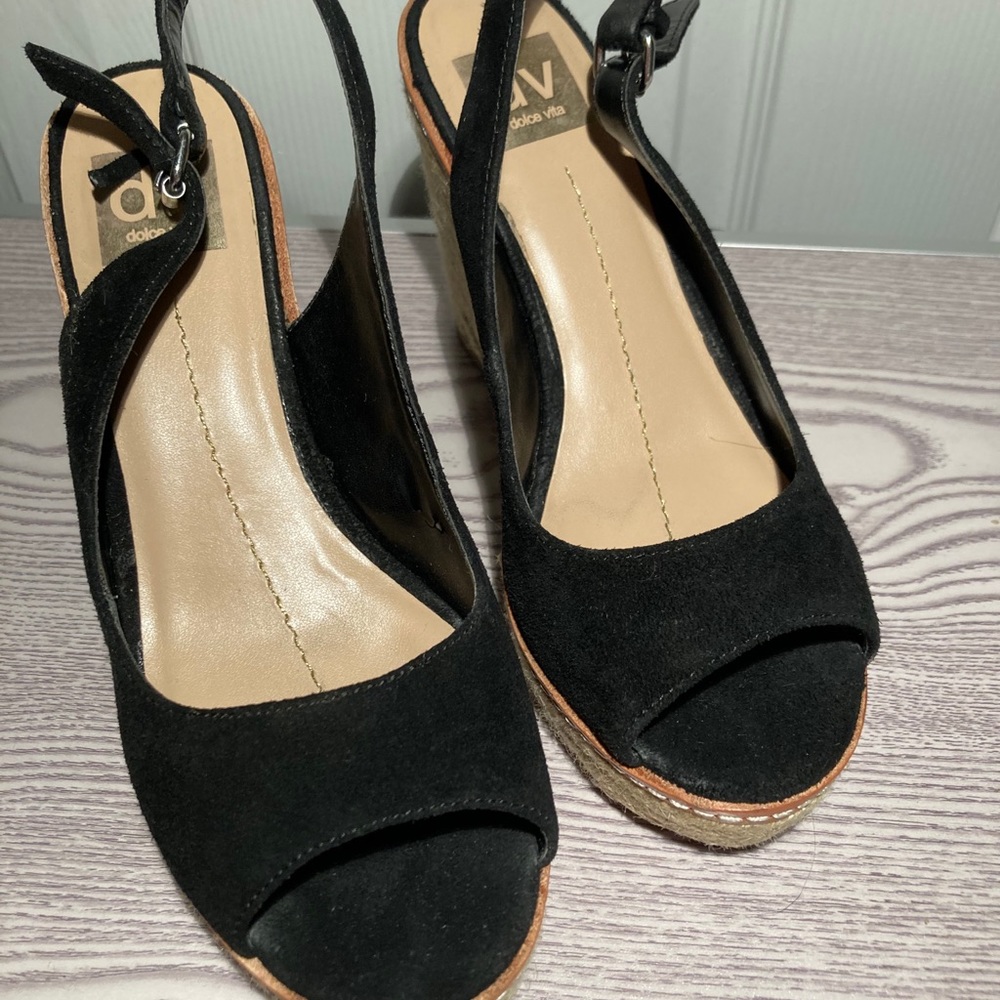 Black velvet wedge heels by dolce vita